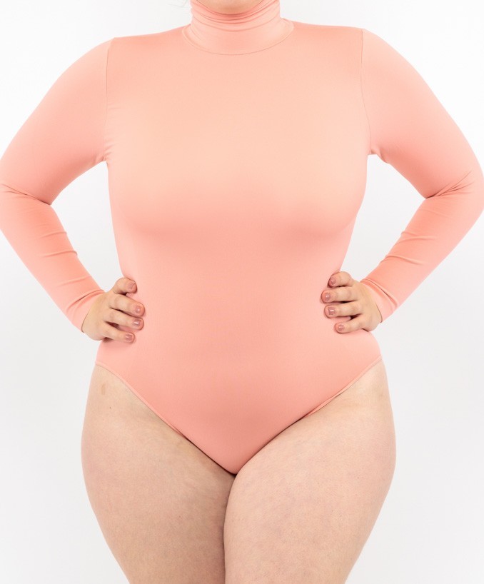 Long Sleeve Turtleneck Bodysuit Coral Leela Lab