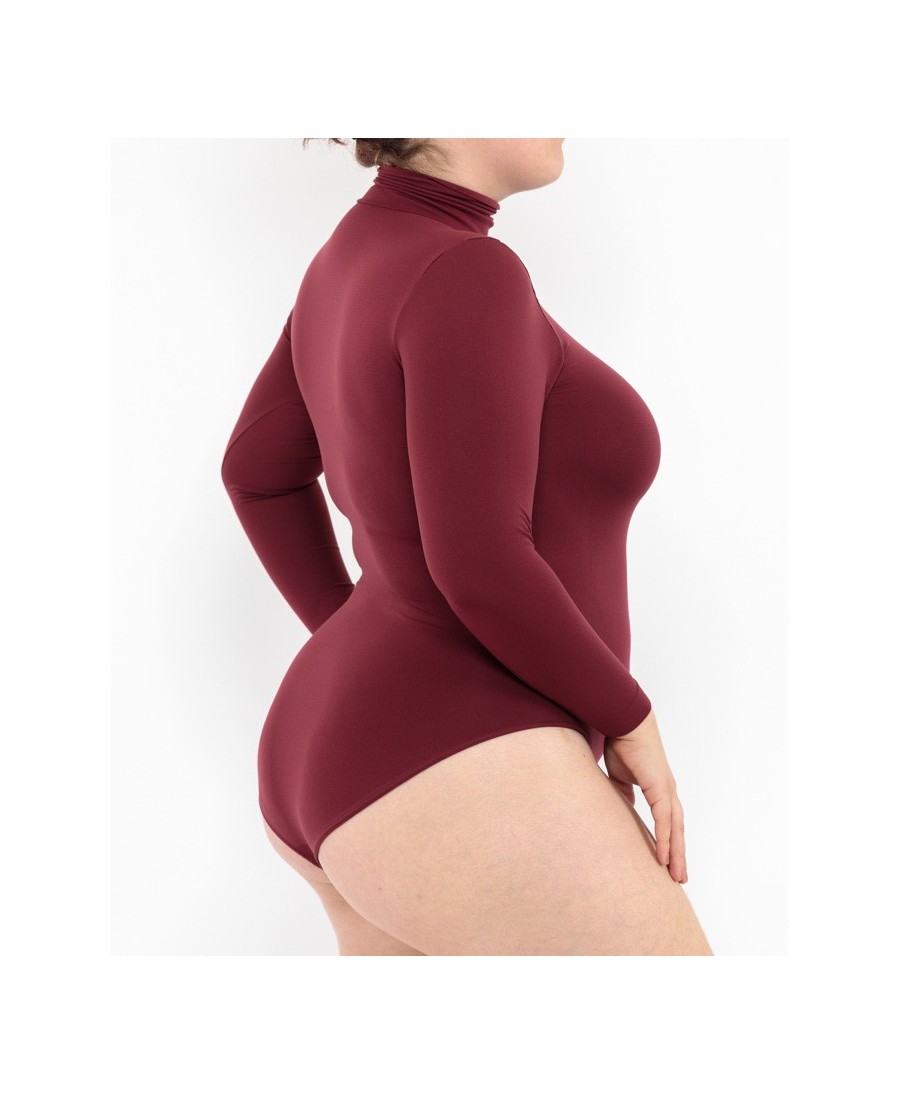 Wool Bodysuit Women Long Sleeve Leotard Bordeaux Top Blouse Turtleneck Body  Suit