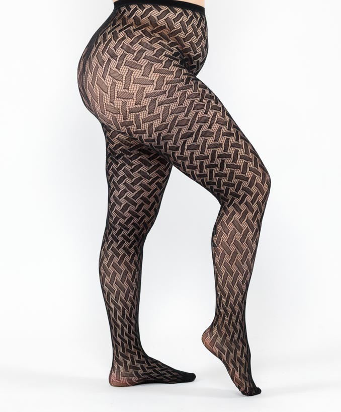 Fishnet Tights with Weave Pattern - Black
