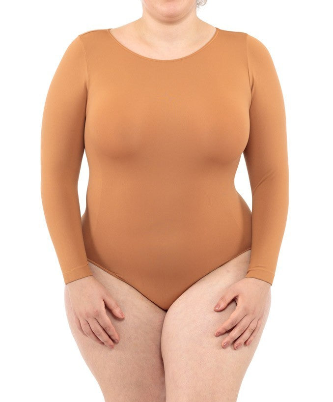 Long-sleeved ribbed bodysuit - Camel
