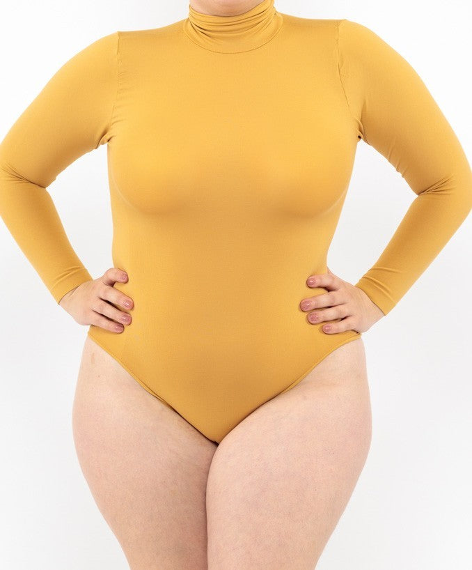 Body Curvy Manica Lunga Dolcevita Ocra Indossato Taglie Forti | Leela Lab