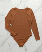 Long-sleeved ribbed bodysuit - Camel