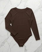 Long-sleeved ribbed bodysuit - Coffee