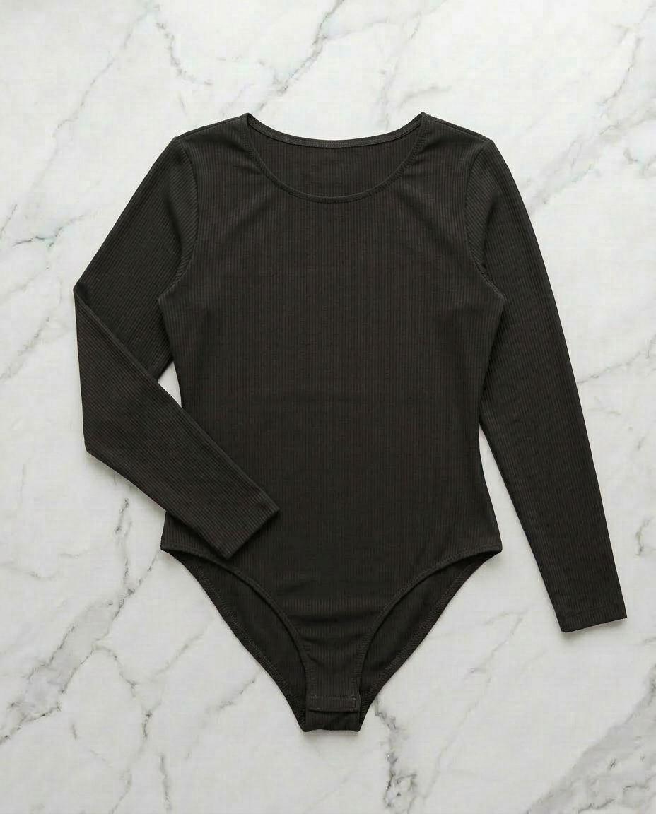 Body Costina Manica Lunga Nero Curvy per Taglie Forti | Leela Lab