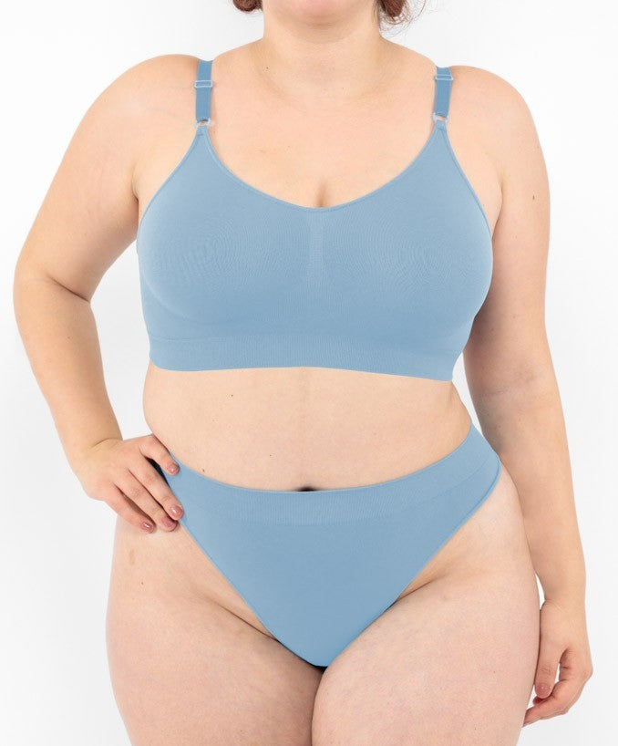 Bralette con Spallini Regolabili Blu Desaturato Curvy per Taglie Forti Plus Size | Leela Lab