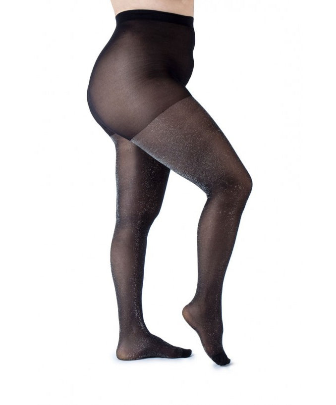 Collant Curvy 30 Den Lurex Silver Indossato Taglie Forti | Leela Lab