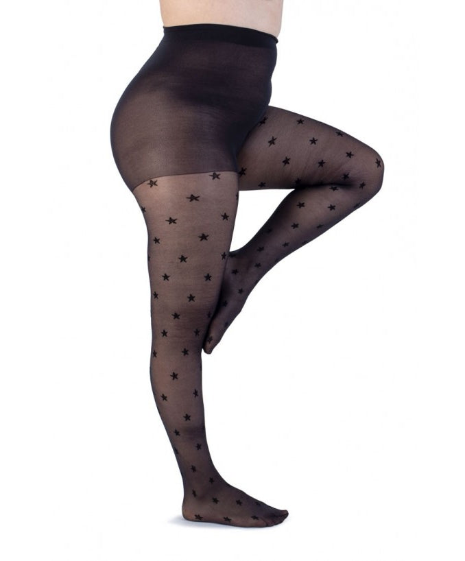 Dettaglio Collant Light con stelle 30 Den Nero Curvy per Taglie Forti | Leela Lab