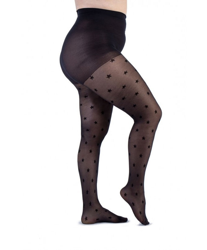 Collant Light con stelle 30 Den Nero Curvy per Taglie Forti | Leela Lab
