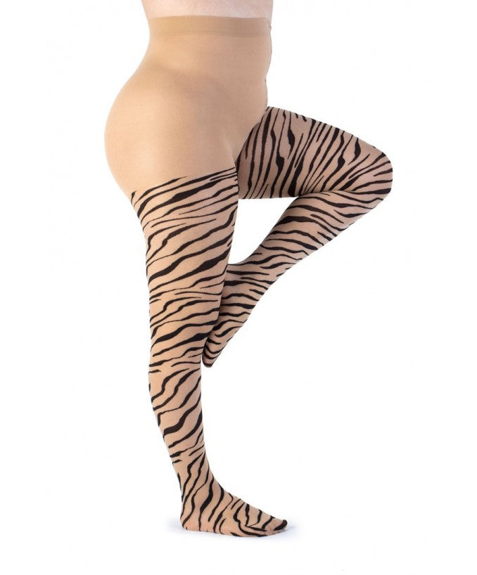 Collant Fantasia Zebrata Collant Light 30 Den Nude Curvy indossato | Leela Lab