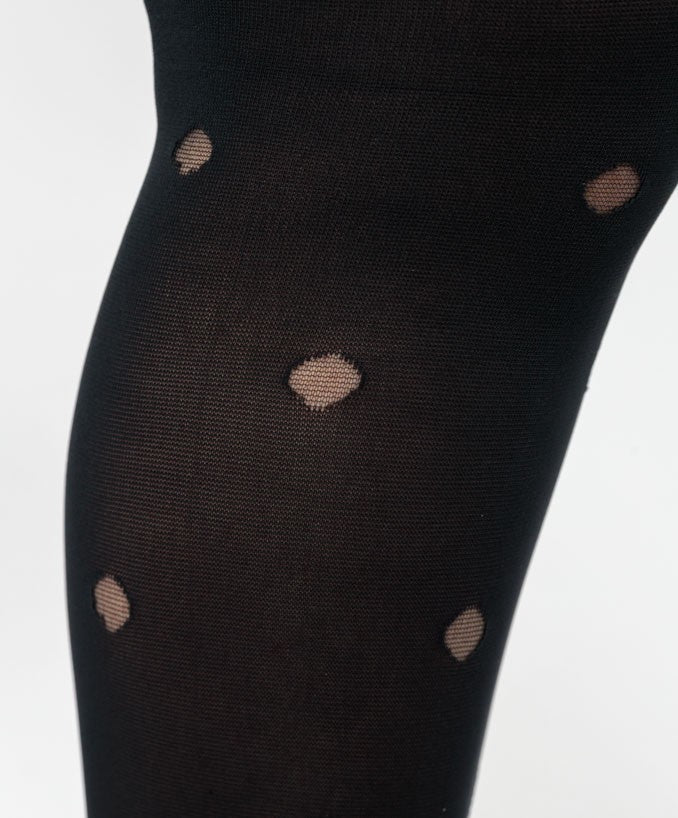 Collant Curvy 60 Den Pois Invertito Nero Indossato Taglie Forti | Leela Lab