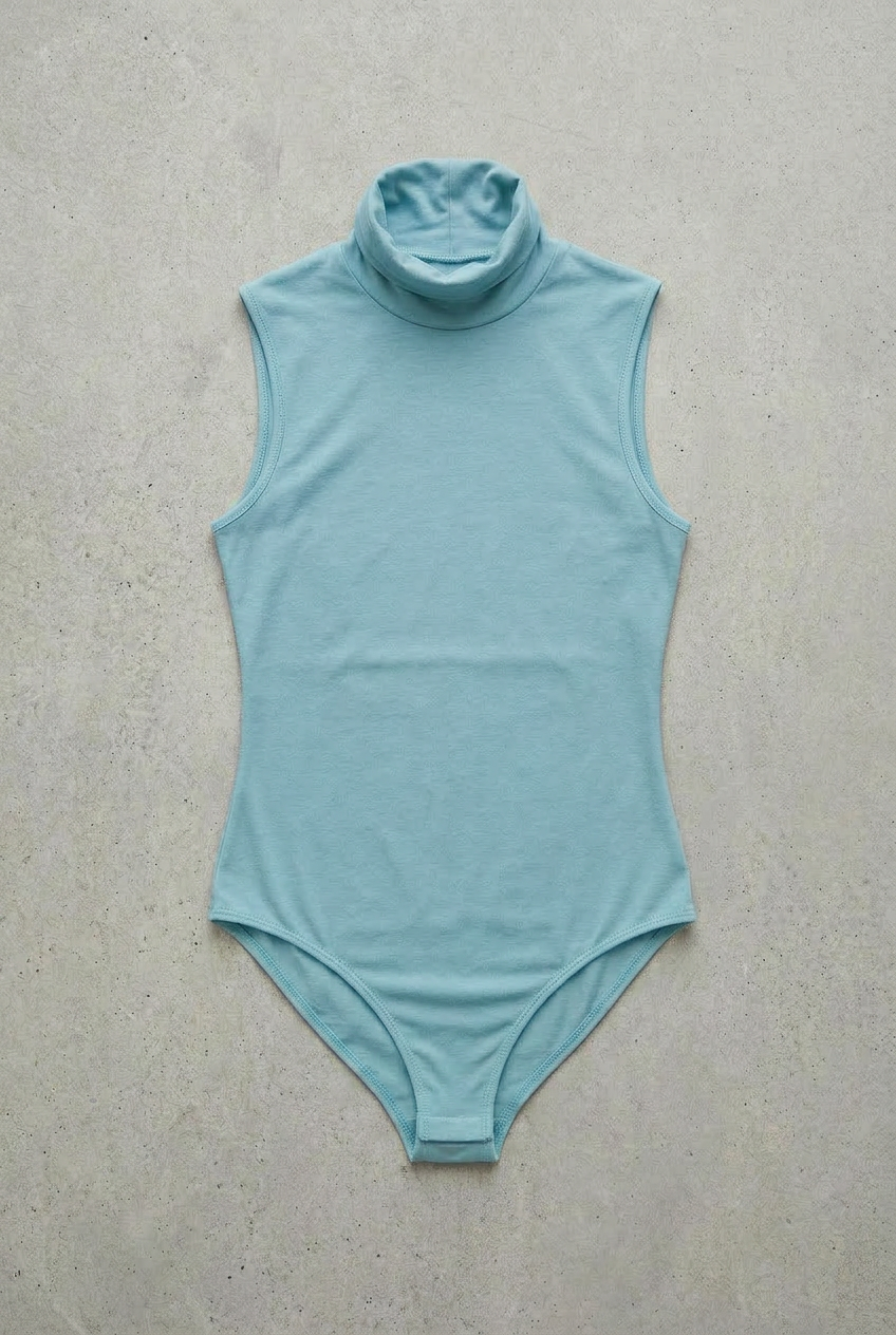 Body Dolcevita Senza Maniche Verde Acqua Curvy per Taglie Forti | Leela Lab