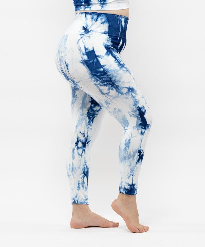 Sport Leggings with Pocket - Blue tie dye