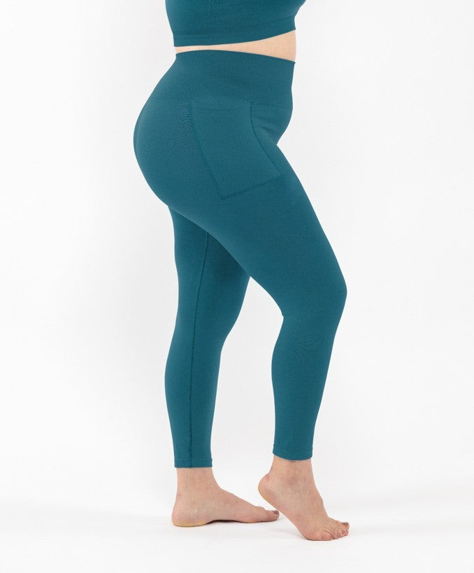 Leggings Sport con Tasca Verde Petrolio Curvy per Taglie Forti Plus Size | Leela Lab