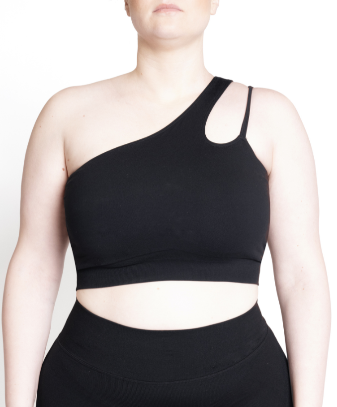 Dettaglio Reggiseno Sportivo Monospalla Nero Curvy | Leela Lab