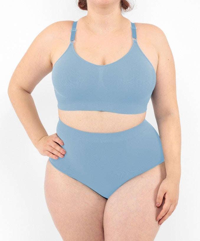 Slip vita alta blu desaturato seamless curvy taglie forti 