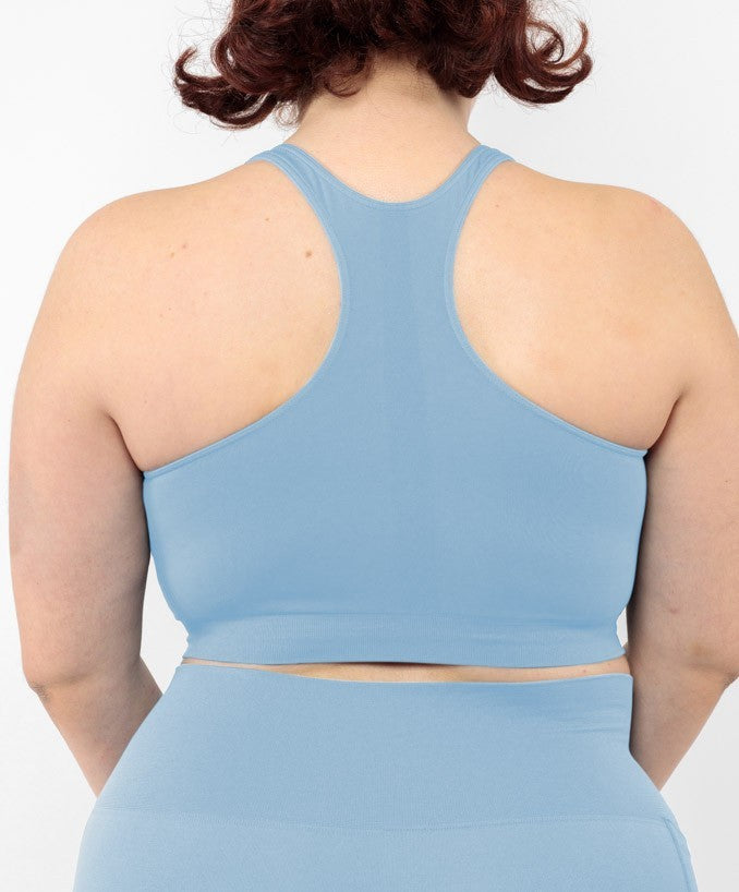 Sport Bralette Blu Desaturato Seamless Curvy Taglie Forti - Vista dettaglio | Leela Lab