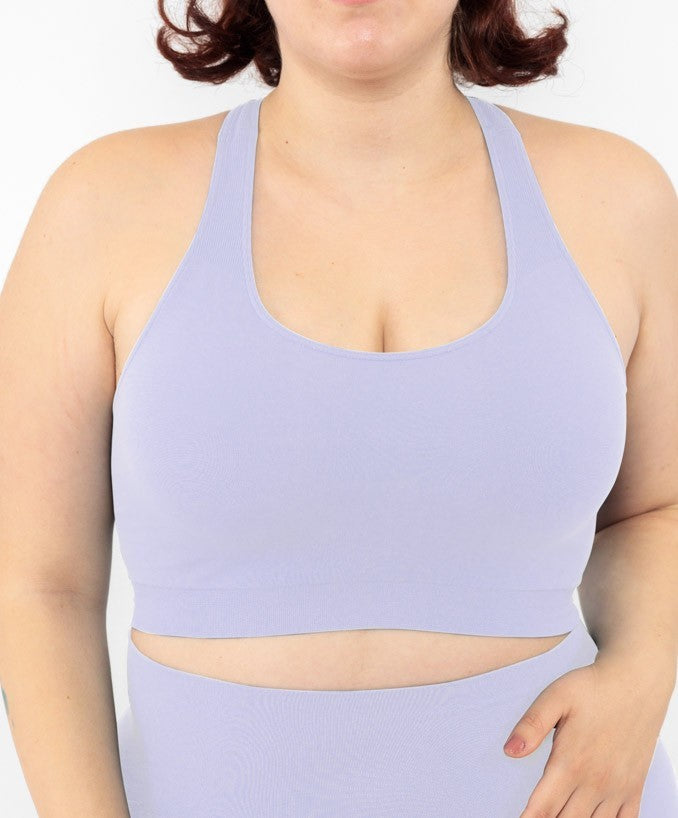 Sport Bralette Lilla Seamless Curvy - Vista frontale Taglie Forti | Leela Lab
