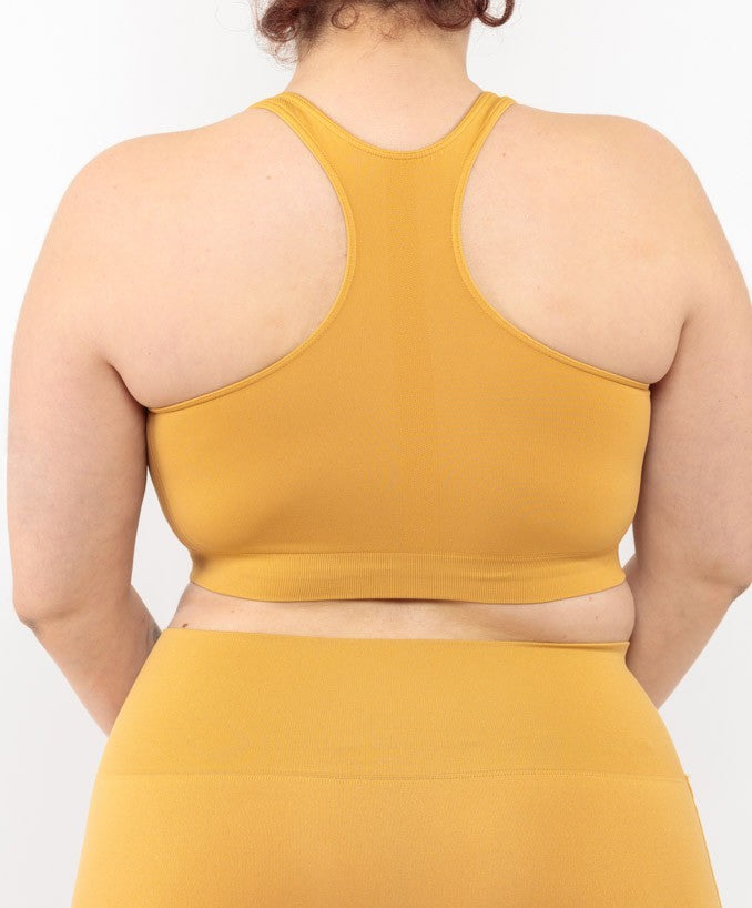 Sport Bralette Ocra Seamless Curvy - Vista dettaglio Taglie Forti | Leela Lab