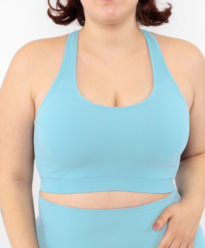 Sport Bralette Verde Acqua Seamless Curvy - Vista frontale Taglie Forti | Leela Lab