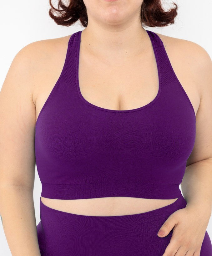 Sport Bralette Viola Seamless Curvy - Vista frontale Taglie forti | Leela Lab


